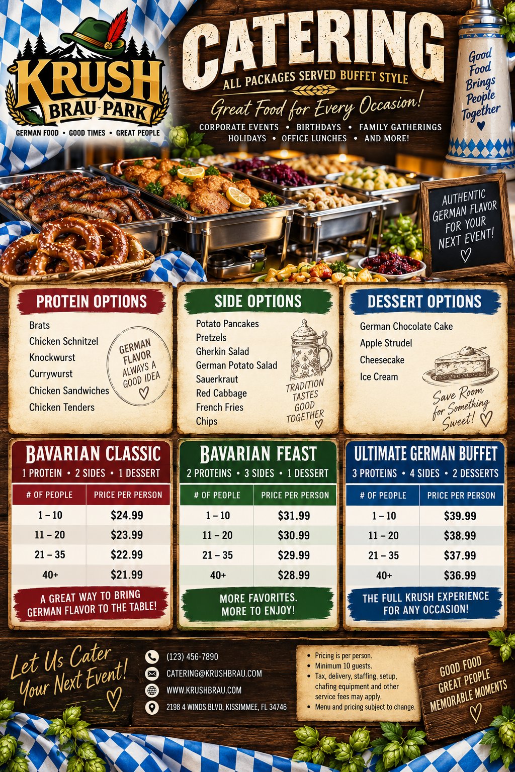 Krush Brau Park catering options 2026 flyer